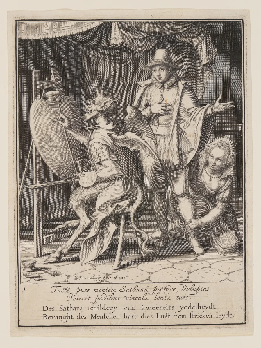 The Devil Painting Man’s Heart, from Allegory of the Misuse of Worldly Property by Willem van Swanenburgh, print, 1609