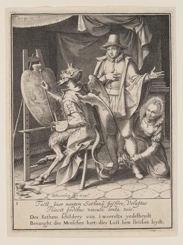 The Devil Painting Man’s Heart, from Allegory of the Misuse of Worldly Property by Willem van Swanenburgh, print, 1609