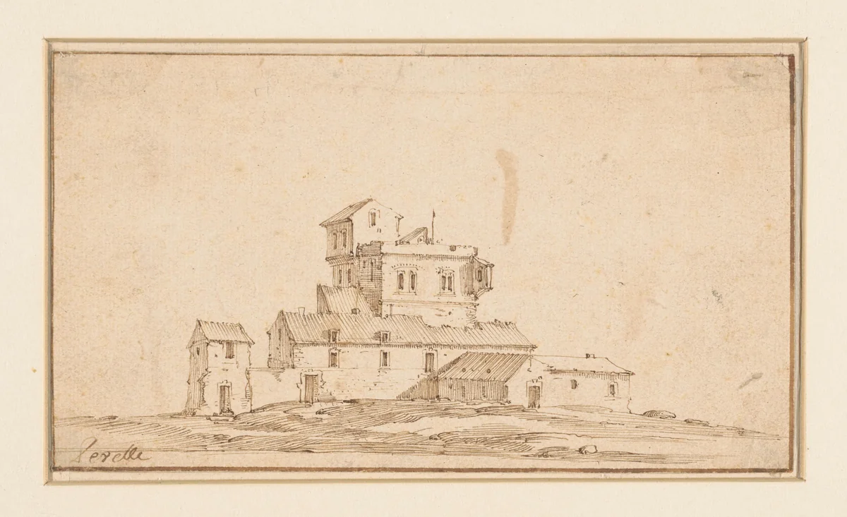 Versterkte boerderij in vlak terrein by Gabriel Perelle, drawing, 1613-1677