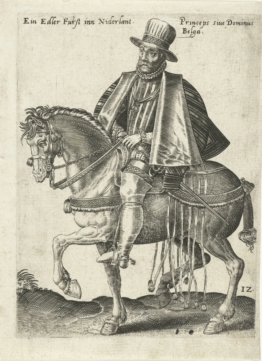 Nederlandse prins te paard by Unknown, print, 1577