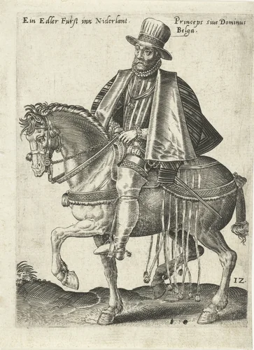 Nederlandse prins te paard by Unknown, print, 1577