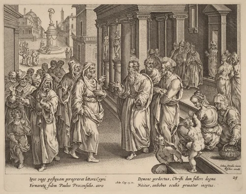 Saint Paul Disputes the Sorcerer by Philip Galle, print, 1537-1612