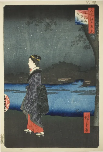 Night View of Matsuchi Hill and the San’ya Canal (Matsuchiyama San’yabori yakei), from the series "One Hundred Famous Views of Edo (Meisho Edo hyakkei)" by Utagawa Hiroshige (歌川広重), print, 1857