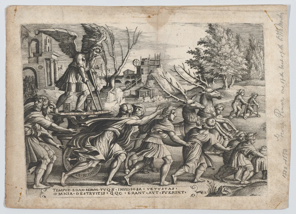 The Triumph of Time on Fame, from "The Triumphs of Petrarch" by Georg Pencz, print, 1534-1544