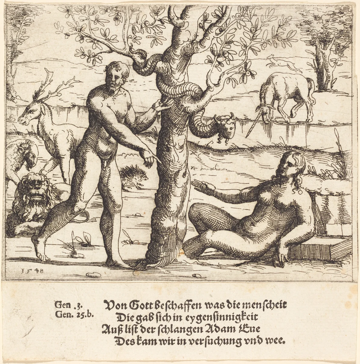 The Temptation of Eve by Augustin Hirschvogel, print, 1548
