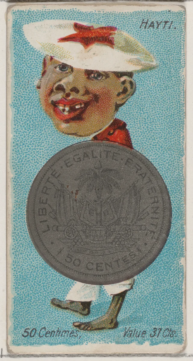 Caricatured Haitian, 50 Centimes, from the series Coins of All Nations (N72, variation 2) for Duke brand cigarettes by W. Duke, Sons & Co., print, 1889