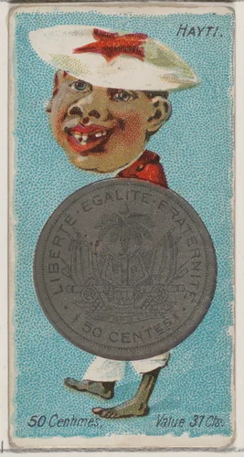 Caricatured Haitian, 50 Centimes, from the series Coins of All Nations (N72, variation 2) for Duke brand cigarettes by W. Duke, Sons & Co., print, 1889