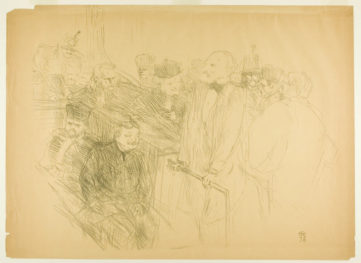 The Arton Trial, Ribot Giving Evidence (second plate) by Henri de Toulouse-Lautrec, print, 1896