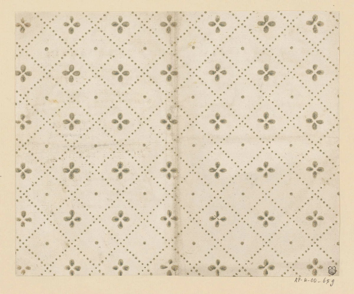 Blad met ruitenpatroon met afwisselend rozet en stip als veldvulling by anonymous, other, 1750-1900