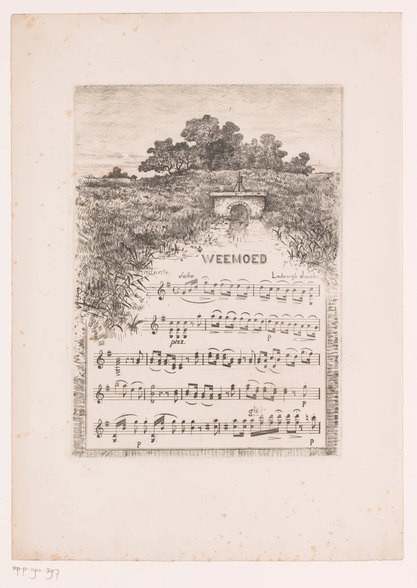 Landschap met een sluis by Louis Adolphe Jacobs, print, 1865-1910