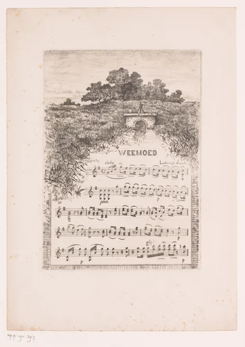 Landschap met een sluis by Louis Adolphe Jacobs, print, 1865-1910