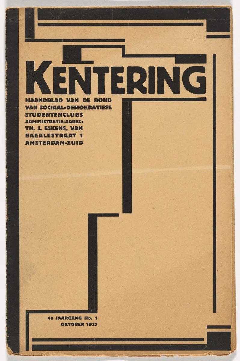Change: Monthly Magazine of the Association of Social Democratic Student Clubs (Kentering:, Maandblad van de Bond van Social-Demokratische Studentenclubs) vol. 4, no. 1 by Fré Cohen, design, 1927