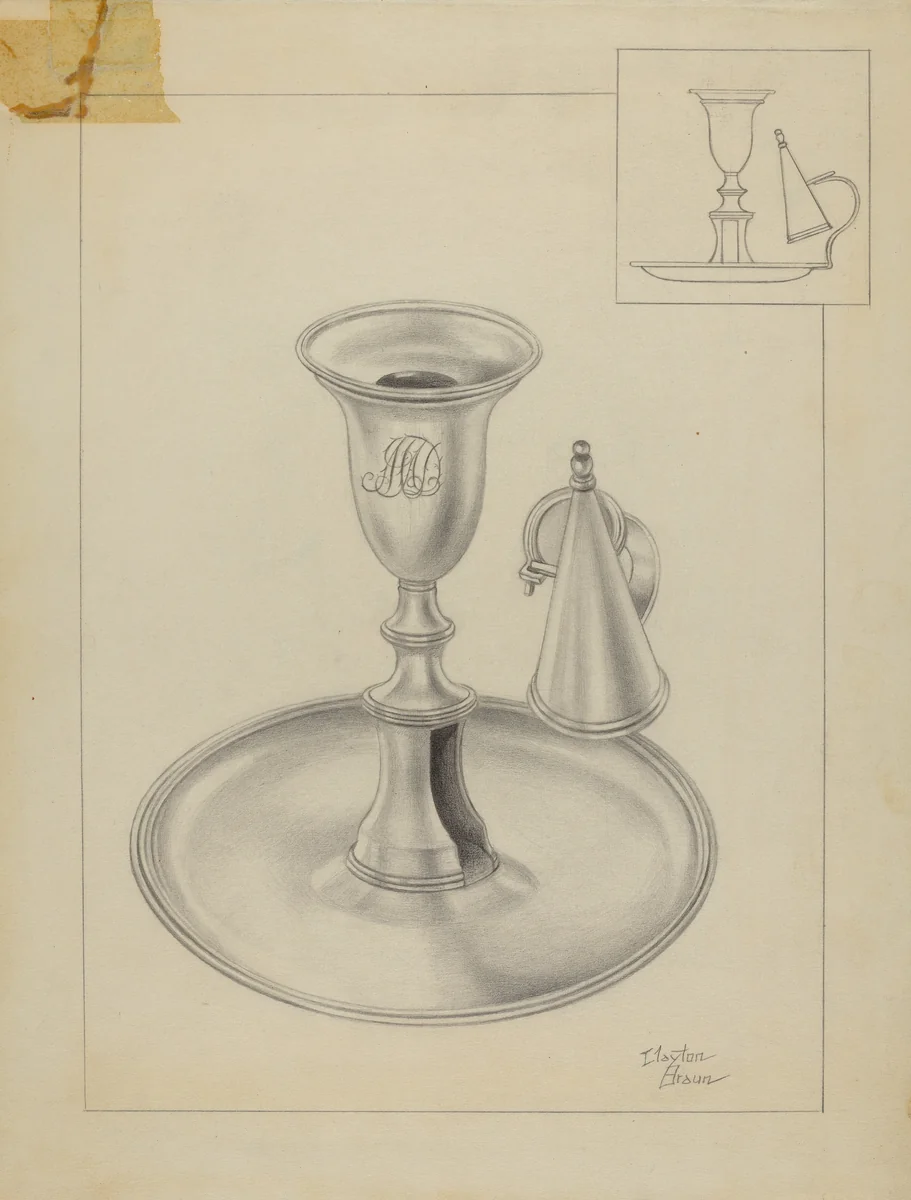 Silver Candlestick Holder by Clayton Braun, index of american design, 1936