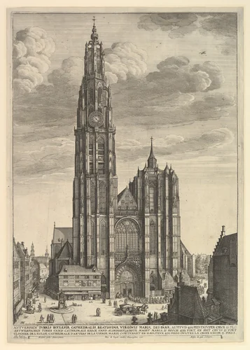 Antwerp Cathedral (Prospectvs Tvrris Ecclesiæ Cathedralis) by Wenceslaus Hollar, print, 1625-1677
