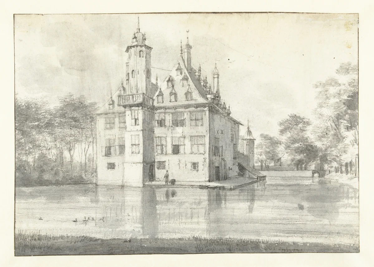 View of Huis te Voorn, Seen from the North-east by Roelant Roghman, drawing, 1646-1647