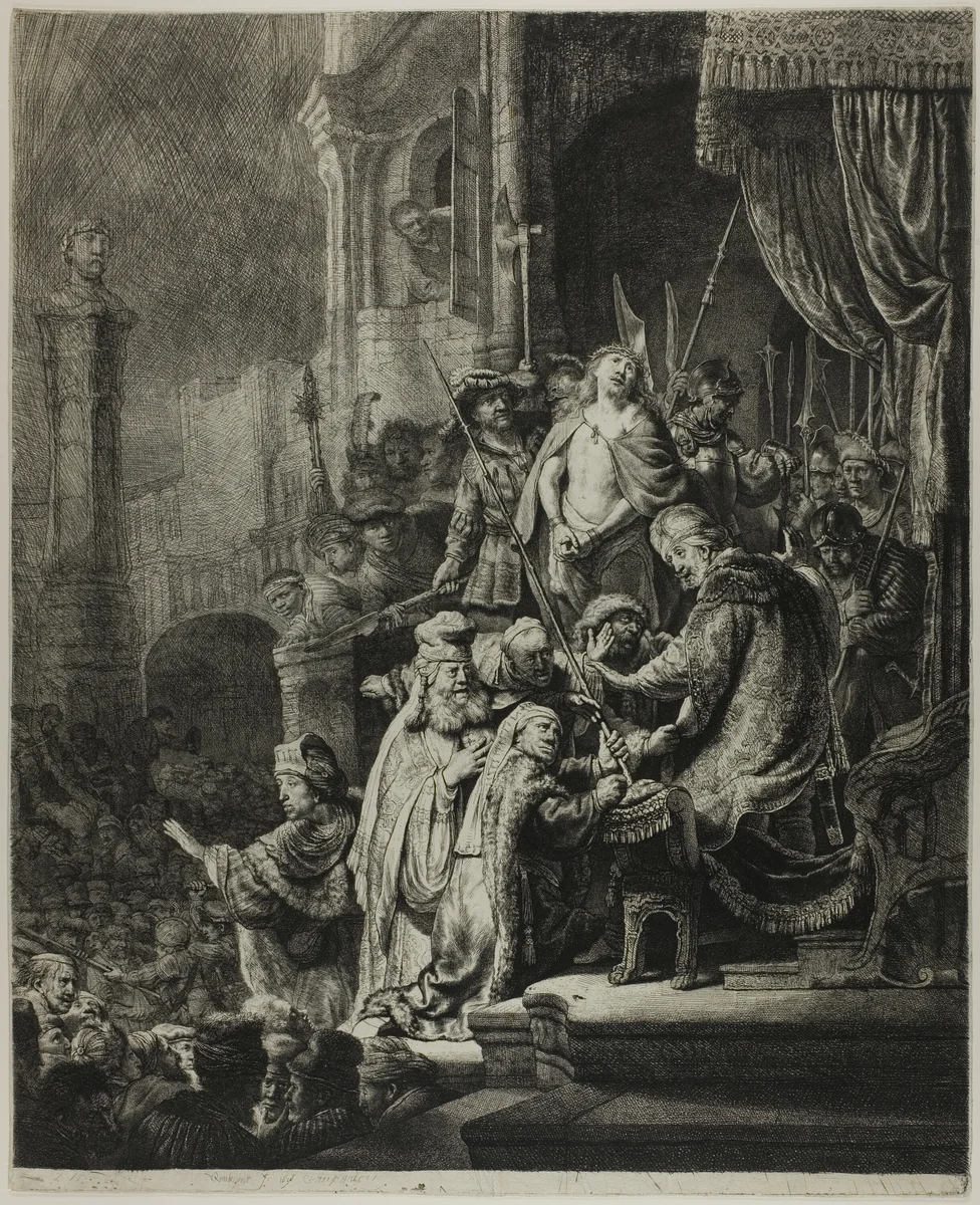 Christ Before Pilate: Large Plate by Rembrandt van Rijn, print, 1635