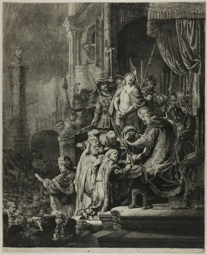 Christ Before Pilate: Large Plate by Rembrandt van Rijn, print, 1635