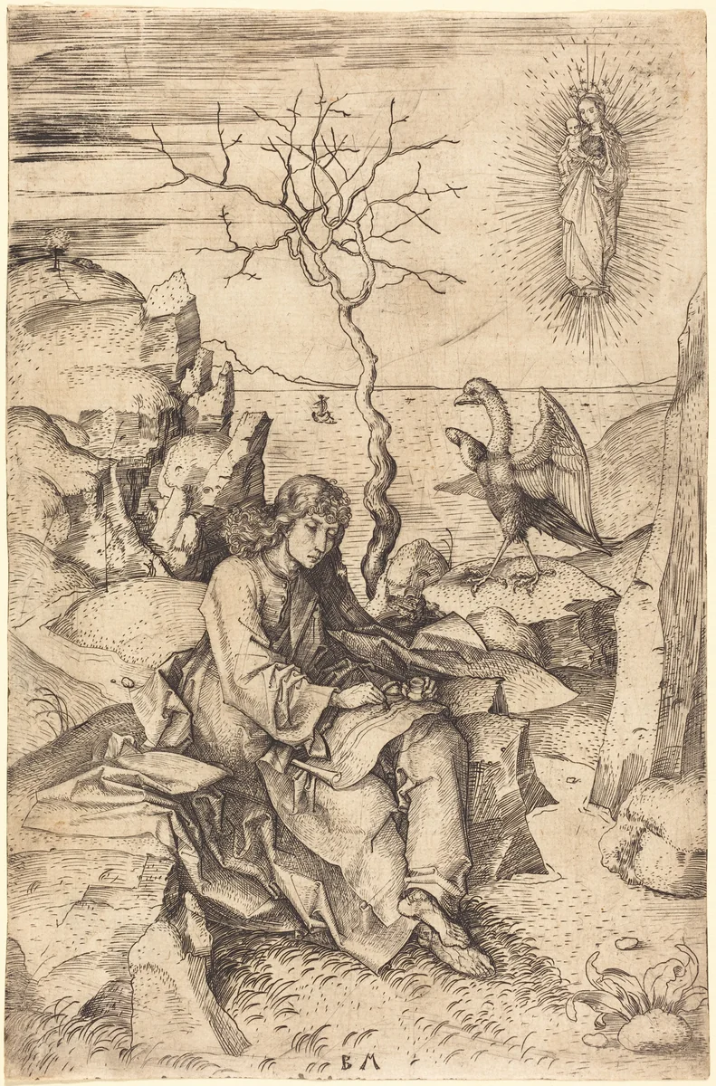 Saint John on Patmos by Master BM, print, 1480-1490