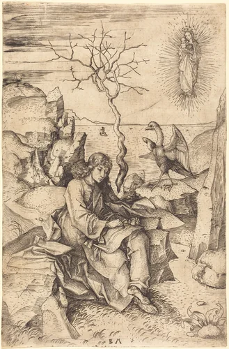 Saint John on Patmos by Master BM, print, 1480-1490