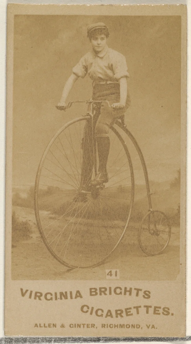Card 41, from the Girl Cyclists series (N49) for Virginia Brights Cigarettes by Allen & Ginter, photograph, 1887