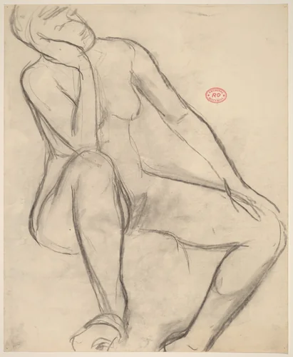 Untitled [seated female nude leaning her head on her right hand] by Richard Diebenkorn, drawing, 1955-1967