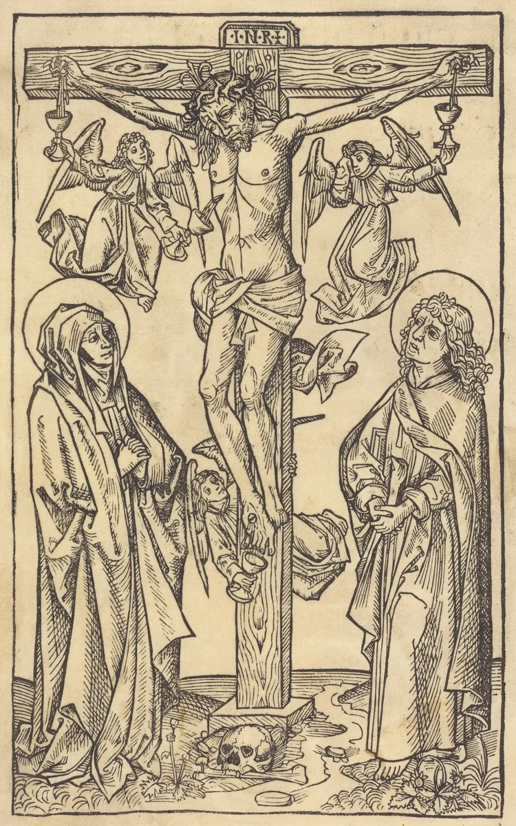 Christ on the Cross with Angels by German 15th Century, print, 1490