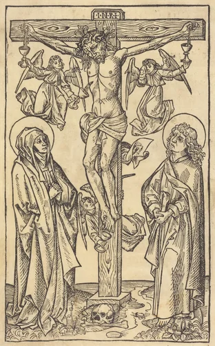 Christ on the Cross with Angels by German 15th Century, print, 1490