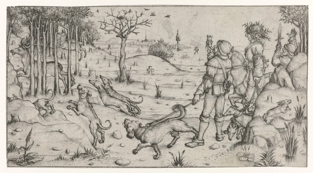 Hertenjacht by Meester van het Amsterdamse Kabinet, print, 1485-1490