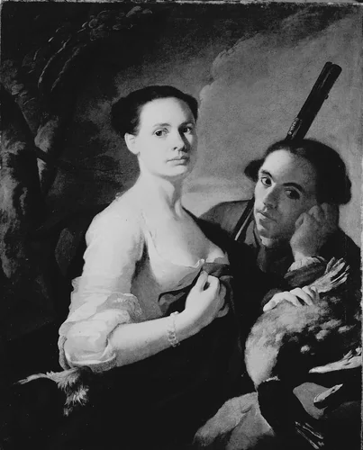 Young Woman with Hunter by Artist Unknown, painting, 1745-1755