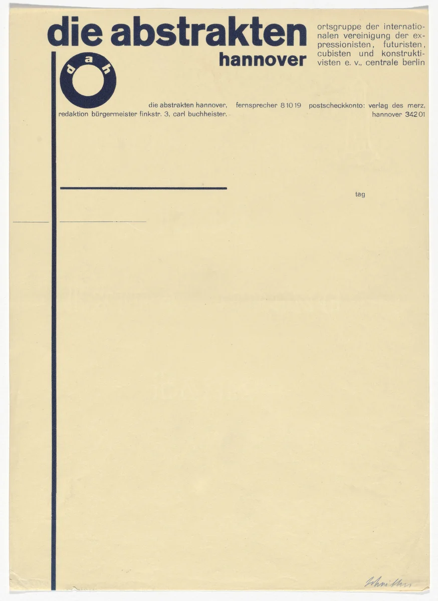 Die Abstrakten Hannover letterhead by Kurt Schwitters, design, 1929