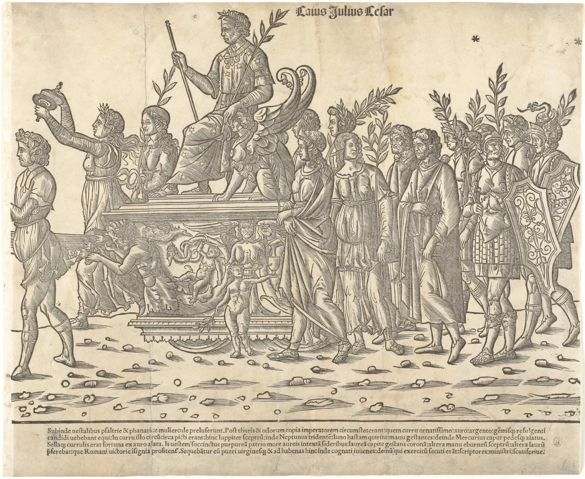 Caesar riding on his chariot, from "The Triumph of Caesar" by Jacob, print, 1504