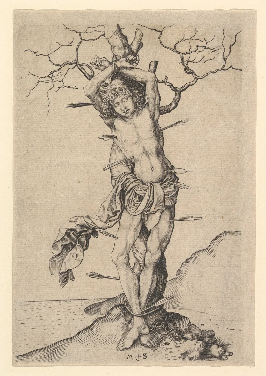 Saint Sebastian by Martin Schongauer, print, 1470-1491