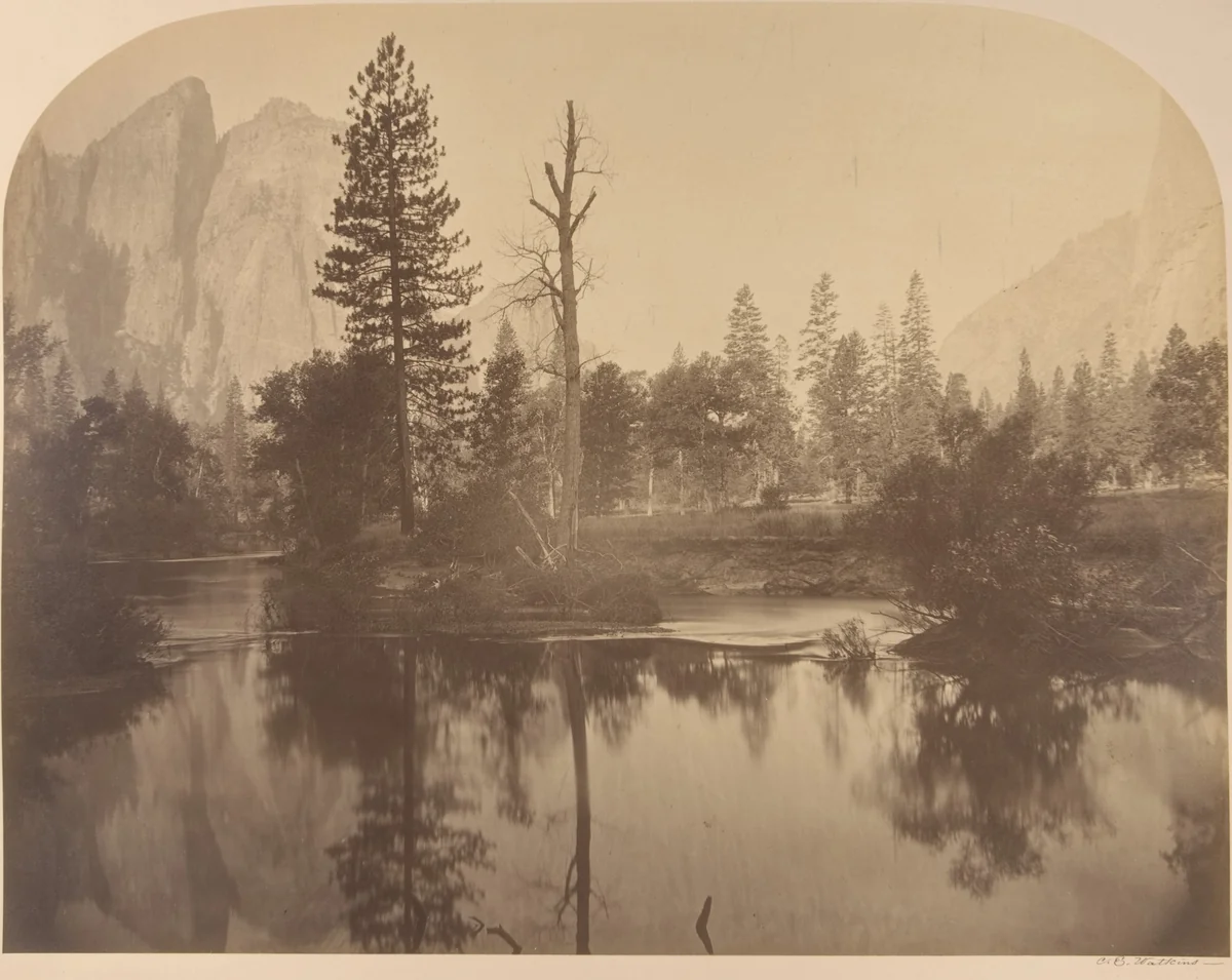 River View Down Valley, Cathedral Rock on Left by Carleton E. Watkins, photograph, 1861