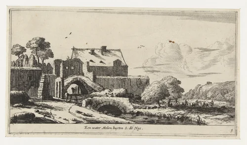 Watermolen bij Saint-Denis by Reinier Nooms, print, 1656-1662