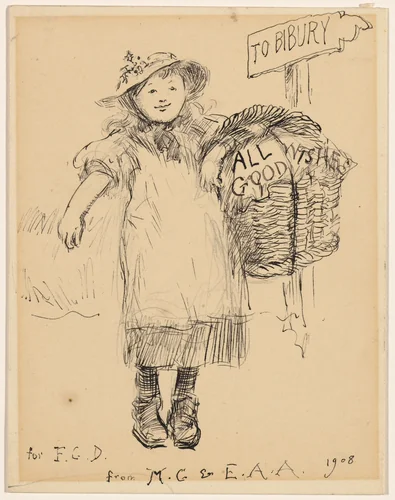 Young Girl Carrying a Basket by Edwin Austin Abbey, drawing, 1908