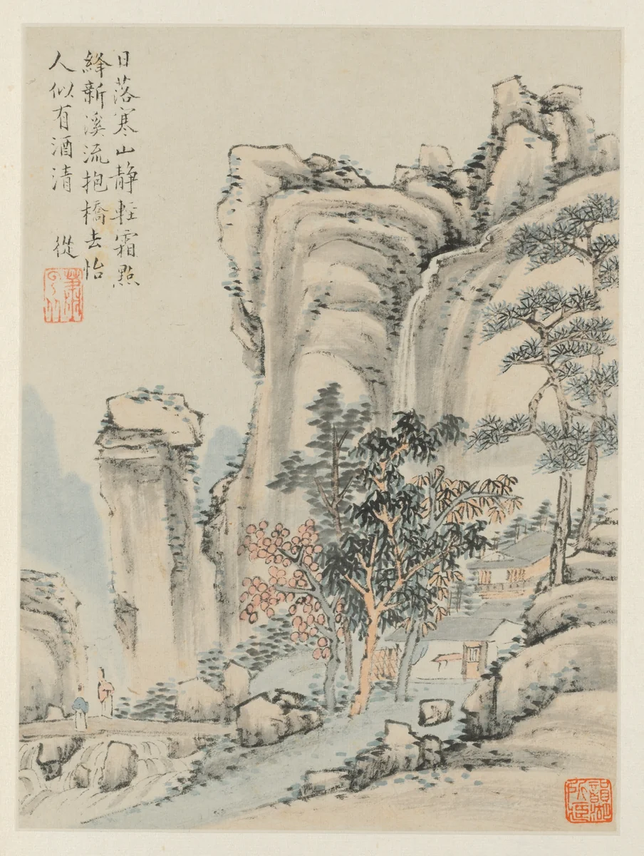 Album of Seasonal Landscapes, Leaf E (previous leaf 3) by Xiao Yuncong, painting, 1668