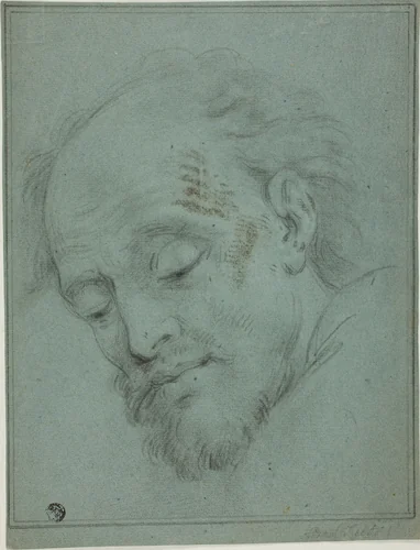 Male Head Looking Down by Unknown Artist, drawing, 1600-1699