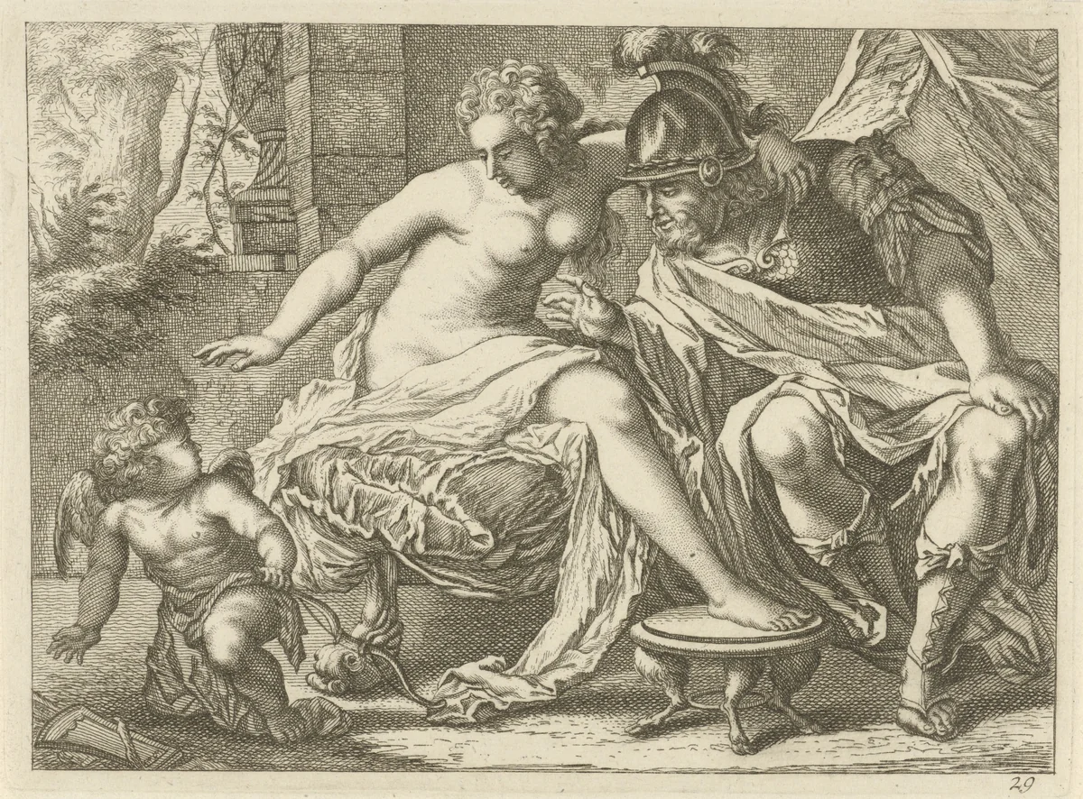 Amor bij Venus en Mars by anonymous, print, 1700-1750