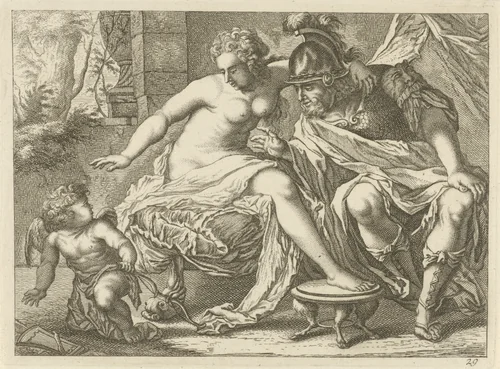 Amor bij Venus en Mars by anonymous, print, 1700-1750