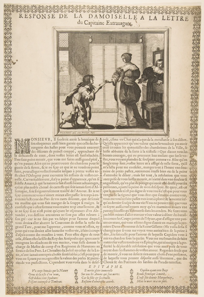 Young Lady's Reply to the Captain's Letter by Abraham Bosse, print, 1631-1641