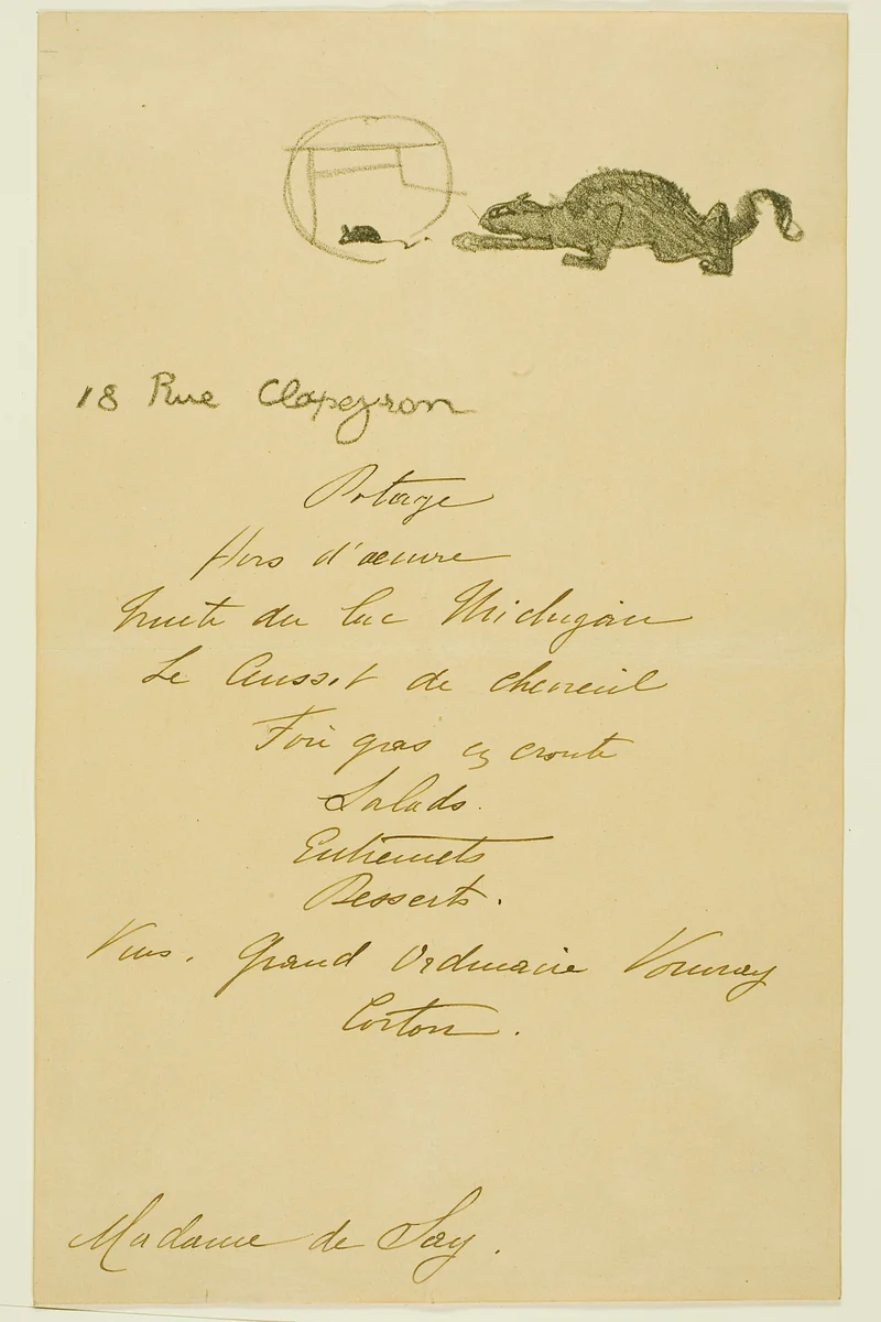 Menu for a Dinner given by May Belfort by Henri de Toulouse-Lautrec, print, 1896