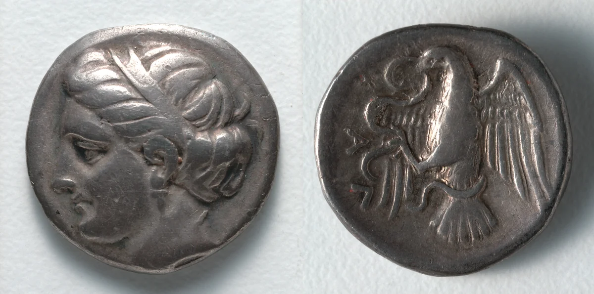 Drachm: Female Head (obverse); Eagle (reverse) by Unknown, metalwork, -337--308