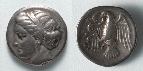 Drachm: Female Head (obverse); Eagle (reverse) by Unknown, metalwork, -337--308
