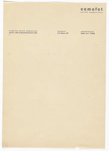 Comofot Erich Comeriner letterhead by Erich Comeriner, design, 1925