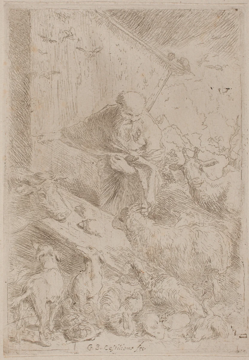 Noah and the Animals Entering the Ark by Giovanni Benedetto Castiglione, print, 1625-1635
