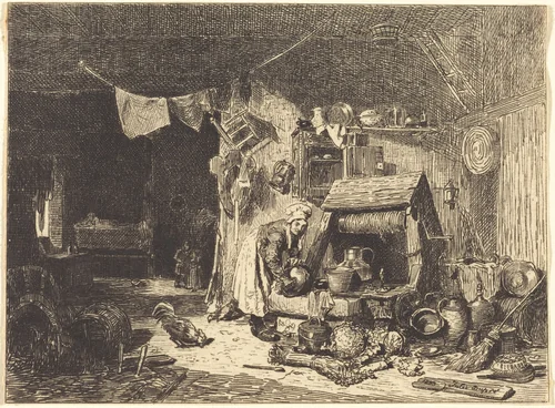 Interior of a Farmhouse by Jules Dupré, print, 1833