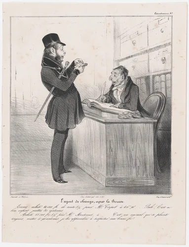 Plate 47: Stockbroker at the close of the day, from 'Caricaturana,' published in Les Robert Macaires by Honoré Daumier, print, 1838