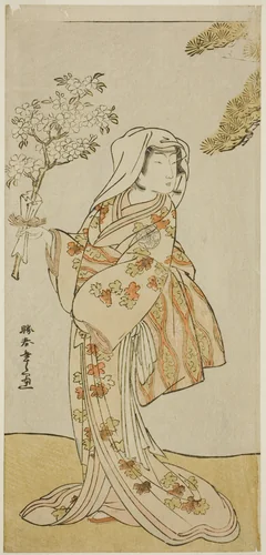 The Actor Yoshizawa Sakinosuke III as Naniwazu in the Play Sugata no Hana Yuki no Kuronushi, Performed at the Ichimura Theater in the Eleventh Month, 1776 by Katsukawa Shunsho (勝川 春章), print, 1771-1781