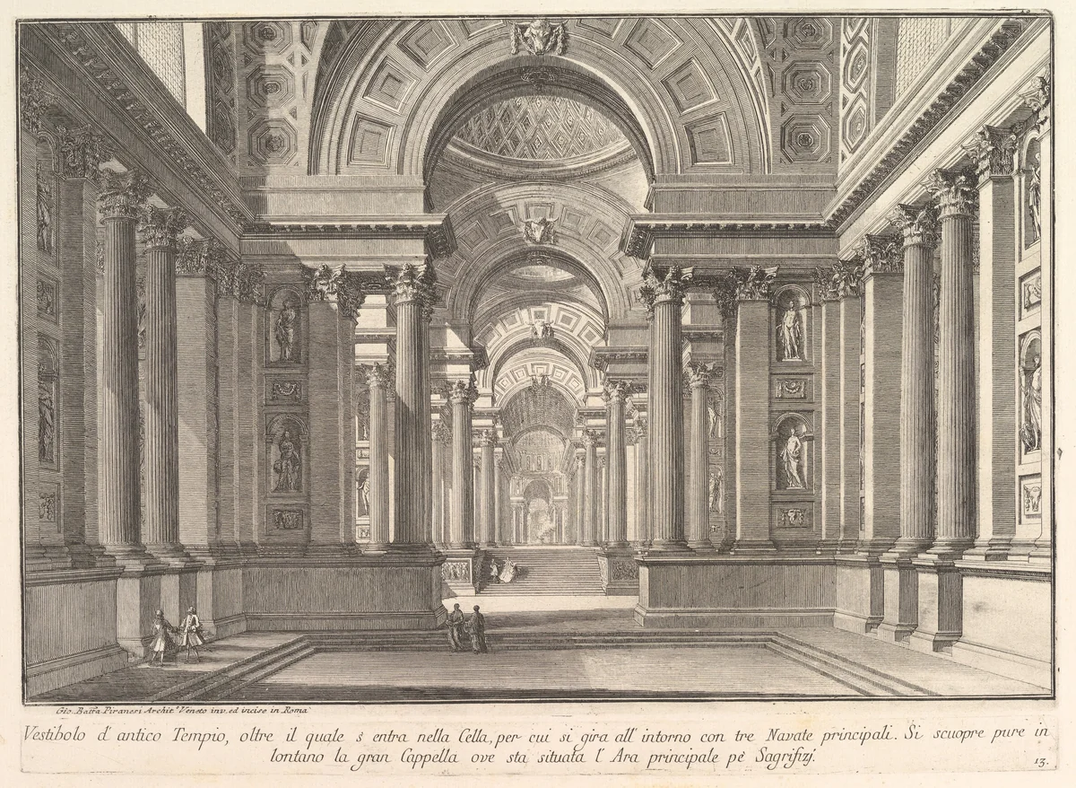 Vestibule of an ancient temple... (Vestibolo d'antico Tempio...), from "Prima Parte di Architettura, e Prospettive" by Giovanni Battista Piranesi, print, 1738-1755