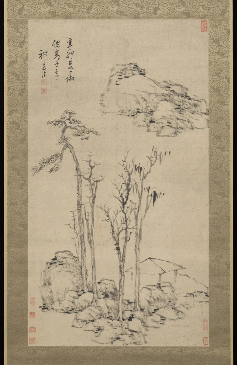 Landscape after Ni Zan by Qi Zhijia, painting, 1651